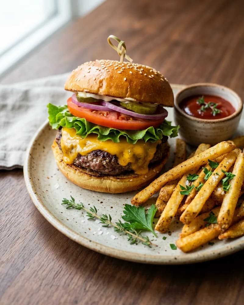 Hamburguesa casera con papas