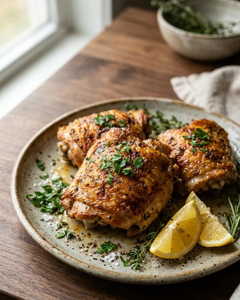 Muslos de pollo dorados con limón